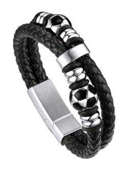 Bandmax Flechtarmband aus Mikrofaser-Leder Männer 21cm Armband Lederarmband Magnetverschluss Armband Manschette Armband mit Fußball-Schmuckzubehör Modeschmuck von Bandmax