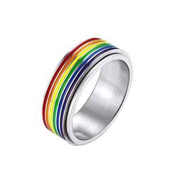 Bandmax Gay & Lesbian Pride Spinner Ring Edelstahl Drehring Größe 67 drehbarer Band Ring 7,8mm breit Herren Ehering Partnerring Verlobungsring Modeschmuck von Bandmax