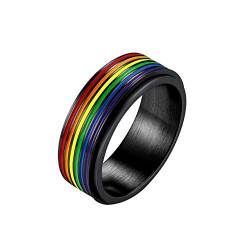 Bandmax Gay & Lesbian Pride Spinner Ring Schwarz Drehring Größe 67 drehbarer Band Ring 7,8mm breit Herren Ehering Partnerring Verlobungsring Modeschmuck von Bandmax