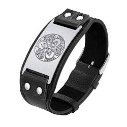 Bandmax Herren Faux Lederarmband schwarz verstellbare Manschette Armband mit Porträt des retro Muster Faux Leder Armkette Armschmuck für Männer für Geburtstag Jubiläum von Bandmax