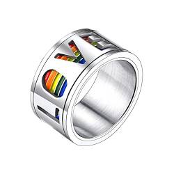 Bandmax Herren LGBT Love is Love Spinner Ring Edelstahl Größe 54 drehbarer Bandring 11mm breit Verlobungsring Ehering Gay Pride Modeschmuck Accessoire für Männer Frauen von Bandmax