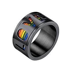 Bandmax Herren LGBT Spinner Ring Schwarz Größe 54 drehbarer Bandring 11mm breit Love is Love Verlobungsring Ehering Gay Pride Modeschmuck Accessoire für Männer Frauen von Bandmax