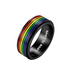 Bandmax Herren LGBT Spinner Ring personalisiert Schwarz Größe 54 drehbarer Bandring 7,8mm breit Verlobungsring Ehering Gay Pride Modeschmuck Accessoire für Männer Frauen von Bandmax