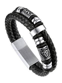 Bandmax Herren Lederarmband Mikrofaser-Leder Geflochtenes Armband mit Kompass und keltischem Schmuckzubehör Lederarmband mit Magnet Verschluss Flechtarmband zum Geburtstag/Vatertag von Bandmax