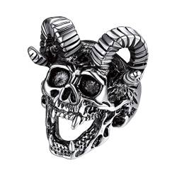 Bandmax Herren Ringe Totenkopf Schaf Ring Edelstahlring Bandring Jahrgang Satan Schaf Horn Totenkopf Ring Größe 69 Fingerring Modeschmuck von Bandmax