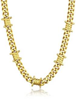 Bandmax Kette Gold Panzerkette Herren Edelstahlkette 50CM Kette Kubanische Halskette 9MM breit Halsketten Für Frauen Mens Jewellery von Bandmax