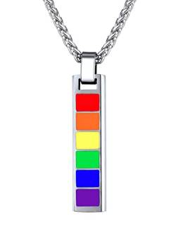 Bandmax LGBT Anhänger Halskette Regenbogen Rechteck Stab Edelstahl LGBT Weizenkette Homosexuell Gay Lesbian Pride Kette Modeschmuck Accessoire für Freund Freundin von Bandmax