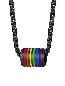 Bandmax LGBT Anhänger Halskette Regenbogen Zylinderrolle Tunel Schwarz Kette Edelstahl Weizenkette Homosexuell Gay Pride Modeschmuck Accessoire für Valentinstag von Bandmax