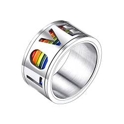Bandmax LGBT Bandring Love is Love Spinner Ring in Größe 64 Edelstahl Gay Pride Partnerring 11mm breit drehbarer Verlobungsring Ehering Homosexuell Modeschmuck für Männer von Bandmax