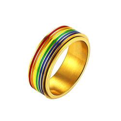 Bandmax LGBT Bandring Spinner Ring in Größe 64 18k vergoldet Gay Pride Partnerring 7,8mm breit drehbarer Verlobungsring Ehering Homosexuell Modeschmuck Accessoire für Männer von Bandmax