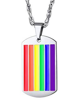 Bandmax LGBTQ Anhänger Halskette für Damen Herren 316L Edelstahl LGBT Regenbogen Erkennungsmarke Gay Pride Dog Tag Kette Modeschmuck für Freundschaft Valentinstag von Bandmax