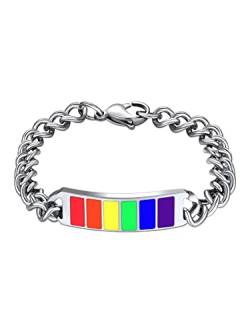 Bandmax LGBTQ Armband Herren Edelstahl LGBT Regenbogen Armband Panzerkette Gliederarmband LGBTQ Accessoires für Beste Freundin Länge 21cm von Bandmax