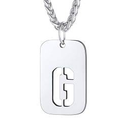 Bandmax Militärische Dog Tag Halskette Armeestil hohl Buchstabe G Erkennungsmarke mit Edelstahl Weizenkette 55+5cm schlicht Initiale Modeschmuck für Männer von Bandmax