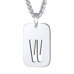 Bandmax Militärische Dog Tag Halskette Armeestil hohl Buchstabe W Erkennungsmarke mit Edelstahl Weizenkette 55+5cm schlicht Initiale Modeschmuck für Männer von Bandmax