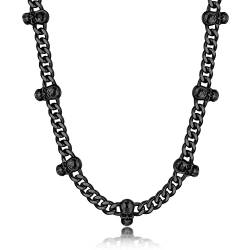 Bandmax Panzerkette Herren Kubanische Kette Edelstahl Totenkopf Halskette Schwarze Trinity Keltischer Knoten Halskette Piraten Kette Totenkopf Gothic Schmuck Länge 50 CM+5 CM von Bandmax