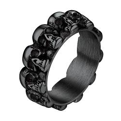 Bandmax Personalisierter Totenkopf Ring Schwarzer Ring Schädel Ring Gothic Siegelring für Männer Jungen Fingerring aus Edelstahl Punk Biker Ringe Ringgröße 57 Ringe Jahrgang Modeschmuck im Alltag von Bandmax