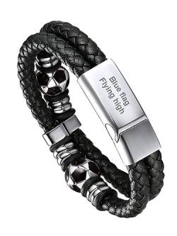 Bandmax Personalisiertes Flechtarmband aus Mikrofaser-Leder Männer 21cm Armband Lederarmband Magnetverschluss Armband Manschette Armband mit Fußball-Schmuckzubehör Modeschmuck von Bandmax