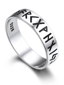 Bandmax Runen Ring Silber Ringe Männer Ring Größe 57mm Bandring 5mm breit Ring Mit Namen Partnerringe Silber Wikingerschmuck für Vatertag von Bandmax