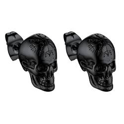 Bandmax Schwarze Totenkopf Kompass Ohrstecker Herren Damen Ohrringe Totenkopf Ohrstecker aus Edelstahl Schädel Ohrstecker Punk Street Style Schicke Ohrringe Vintage Schmuck Accessoire von Bandmax