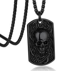 Bandmax Schwarze Totenkopf Militärische Anhänger Halskette Herren Edelstahl Skull Kette Dog Tag Halskette Schädel Kette Gotik Punk Schmuckstück für Halloween von Bandmax