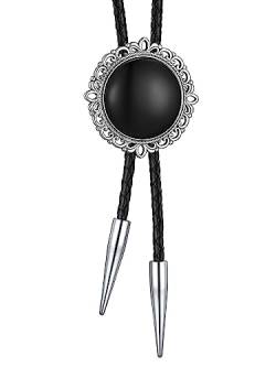 Bandmax Schwarzer Onyx Bolo Krawatte Herren Lederkette Edelstahl Bolo Tie Cowgirl Cowboy Krawatte Vintage Schmuck für Hochzeit von Bandmax