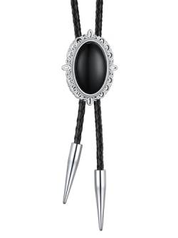 Bandmax Schwarzer Onyx Bolo Tie Lederkette Edelstahl Bolo Krawatte Herren Cowboy Krawatten Vintage Schmuck für Trauzeugen von Bandmax