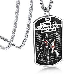 Bandmax Tempelritter Dog Tag Kette Herren Edelstahl Panzerkette Templer Halskette Punk Biker Männerkette Amulett Männerschmuck Länge 55CM+5CM von Bandmax