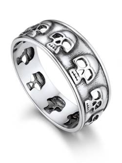 Bandmax Totenkopf Ring 925 Silber Ringe Männer Ring Größe 64mm Freundschaftsringe Fingerring Bandring 5mm breit Gothic Modeschmuck Gothic Schädel Fingerring von Bandmax