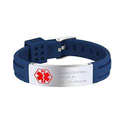 Bandmax personalisiert Armband dunkelblau Silikon Armband mit Medizinische Alert Symbol Edelstahl Ice Notfall SOS Identifizierung sportliche Armband Männer Vater von Bandmax