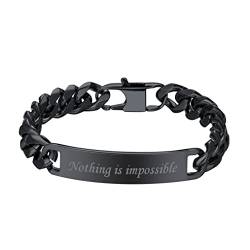 Bandmax personalisiert Schildarmband für Männer Frauen 21cm/10mm klassische Panzerkette Armband schwarz Edelstahl ID-Armband Armkette Freundschaft Modeschmuck Geschenk für Geburtstag von Bandmax