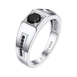 Bandmax personalisierter Solitär Ring in Größe 64 Silber 925 Partnerring Verlobungsring Ehering mit Schwarzen Zirkonia Hochzeit Schmuck Accessoire für Männer von Bandmax