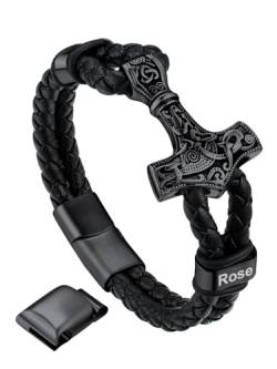 Bandmax personalisiertes Armband 21cm Wachsschnur Armband mit Schwarz Thors Hammer geflochten Lederarmband mit Magnet Verschluss Manschette Armband Modeschmuck für Vatertag Geburtstag von Bandmax
