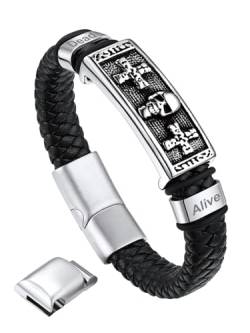 Bandmax personalisiertes Armband mit Edelstahl Totenkopf für Männer 21cm Wachsschnur Armband mit Magnet Verschluss Herren Manschette Armband Modeschmuck für Geburtstag von Bandmax