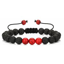 Armband Perlen Damen, Lava Armband Damen Rot Schwarz Handgeflochtenes Perlenarmband Perlenarmbänder Geburtstagsgeschenk für Frauen 29.2cmx8mm von Banemi