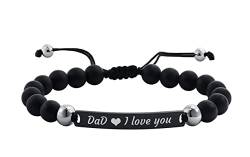 Banemi Armkette Herren Edelstahl, Armband Schwarz Herren Achat Erkennungsmarke mit Gravur Dad I Love You Geburtstagsgeschenk von Banemi