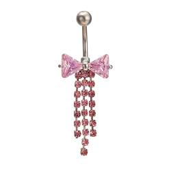 Banemi Bauchnabelpiercing Lang Chirurgenstahl, Bauchnabelpiercing Teenager Rosa Schleife mit Zirkonia Bananabells Partei-Hochzeits-Schmuck von Banemi