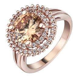 Banemi Damen Ring mit Gravur, Eheringe Rosegold Damen Rundschliff mit Champagnerfarbenem Zirkonia Jahrestagsringe für Sie Größe 57 (18.1) von Banemi