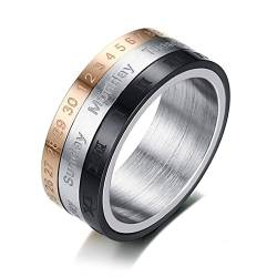 Banemi Edelstahl Ring Groß, Engagement Ring Couple Edelstahl Negro Plata ORO Tricolor Giratorio Hypoallergen Partnerringe Valentinstagsgeschenk Größe 67 (21.3) von Banemi