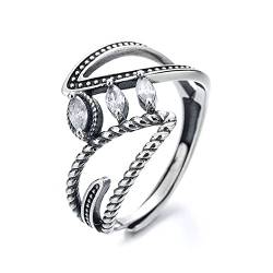 Banemi Ehering Frau, Silber 925 Ring Personalisiert Mehrschichtiger Blattausschnitt mit Diamanten Spaltringe Gravur Verlobungsring Geschenk für Frau von Banemi