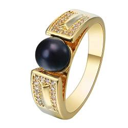 Banemi Eheringe Modern, Ring für Frauen Gold mit Zirkon Eingelegte Perlen Schmuck Zum Valentinstag Größe 62 (19.7) von Banemi