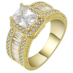 Banemi Engagement Ring, Damenring Vergoldet 4 Krappen Weißer Smaragd Zirkonia Geburtstagsgeschenke Ringe Größe 54 (17.2) von Banemi