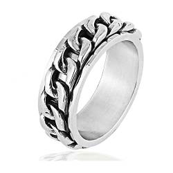 Banemi Ring Edelstahl Antik, Ringe Herren Verlobung Silber Rotierendes Kubanisches Kettenblatt Mode Geschenk Ring Größe 60 (19.1) von Banemi