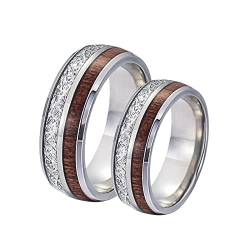 Banemi Verlobung Ringe Paare, Eheringe Edelstahl Set 8 mm Inlay Holz und Metall für Paar Valentinstag von Banemi