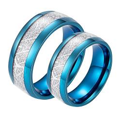 Banemi Verlobungsringe für Sie und Ihn, Verlobungsring Paar Blau Edelstahl 8 mm mit Silber Verlobungsringe Valentinstag Schmuck von Banemi