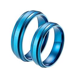 Ring Partner Set, Verlobungsringe Paar Edelstahl Blau 6 mm Komfortpassform Schmuckgeschenk zum Geburtstag von Banemi