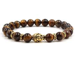 Tigerauge Armband Herren, Perlen Armbänder Braun Legierung Goldener Buddha Perlenarmbänder 19cmx8mm von Banemi