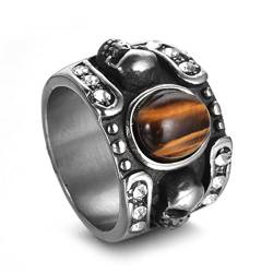 Totenschädel Ring, Ring Edelstahl Herren Punk Skull Ring mit Braunem Ovalem Stein Vatertagsgeschenk Größe 65 (20.7) von Banemi