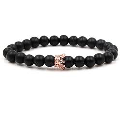 Zirkonia Armband Damen, Perlen Armband Frauen Schwarzes Roségold Legierung Krone Perlenarmbänder Edelstein Armband 19cmx8mm von Banemi