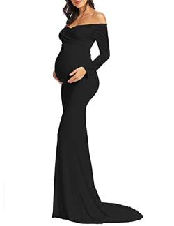 Schulterfrei Meerjungfrau Elegant Umstandskleid für Fotoshooting Baby Shower, schwarz, Groß von Banetteta
