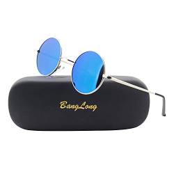 BangLong Runde sonnenbrille Herren Damen, Runde Polarisiert Sonnenbrille Retro Vintage Sunglasses Mirrored Lenses von BangLong